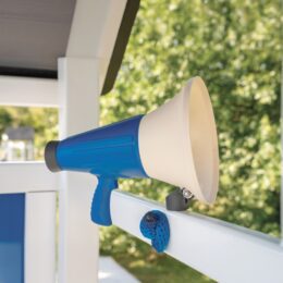 A plastic megaphone an a playground.